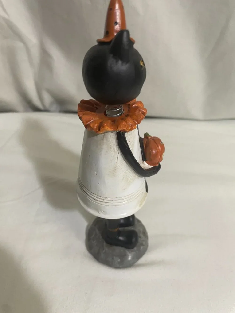Vintage Halloween Black Cat Bobble Head Figurine Jack O Lantern 7.5